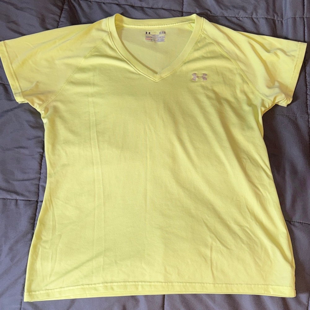 Under Armour Yellow V-Neck Athletic T-Shirt